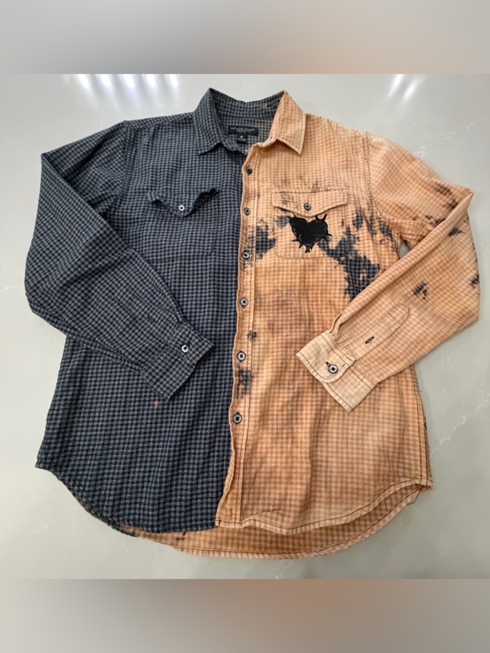 Pronto Uomo Black and Tan Two-Tone Plaid Button-Down Grunge/Rock Shirt